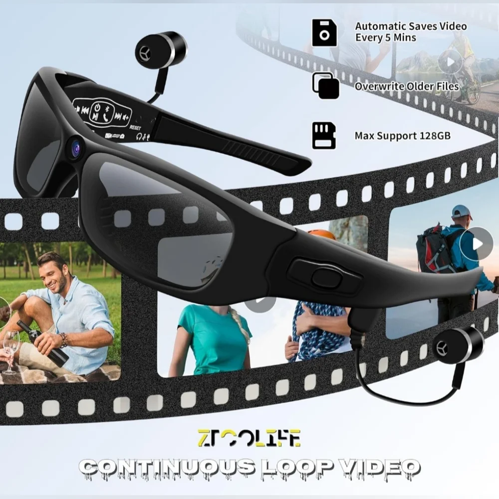 Video Glasses with Bluetooth, HD 1080P Video Glasses with Polarized UV400 Lens